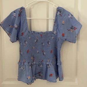 Madewell floral smocked square neck top